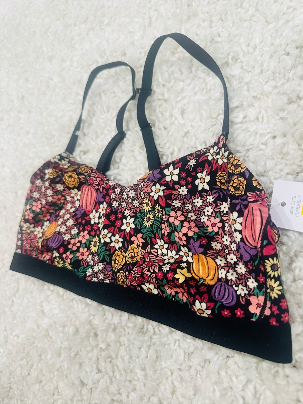 NWT BedHead Black Fall Floral Print Jersey Knit Bralette Size Medium